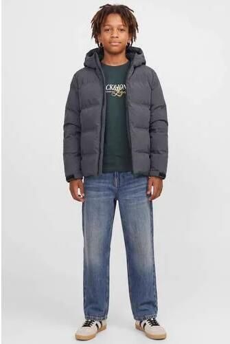 JACK & JONES JUNIOR pufferjas donkergrijs Jongens Polyester Capuchon - Foto 3