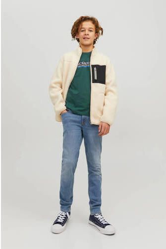 Jack & jones JUNIOR slim fit jeans donkerblauw Jongens Stretchkatoen Effen 158 - Foto 4