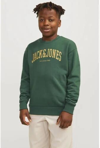 Jack & jones JUNIOR sweater JJEJOSH met tekst donkergroen geel Tekst 116 - Foto 3