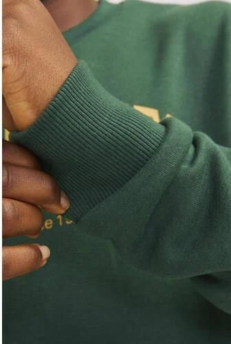 Jack & jones JUNIOR sweater JJEJOSH met tekst donkergroen geel Tekst 116