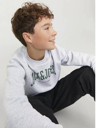 Jack & jones JUNIOR sweater JJEJOSH met tekst grijs groen Tekst 116 - Foto 3