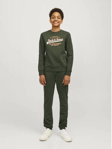 Jack & jones JUNIOR sweater JJELOGO met logo warm donkergroen Logo 176 - Foto 3