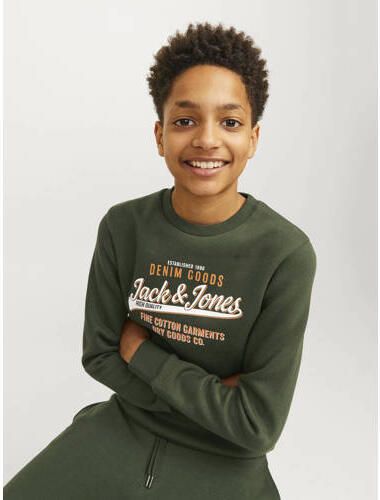 Jack & jones JUNIOR sweater JJELOGO met logo warm donkergroen Logo 176