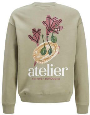 Jack & jones JUNIOR sweater met backprint grijsgroen Backprint 152