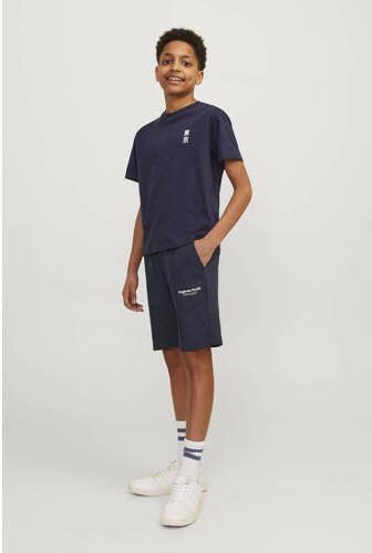Jack & jones JUNIOR sweatshort JPSTVESTERBRO met tekst donkerblauw Korte broek 140 - Foto 3