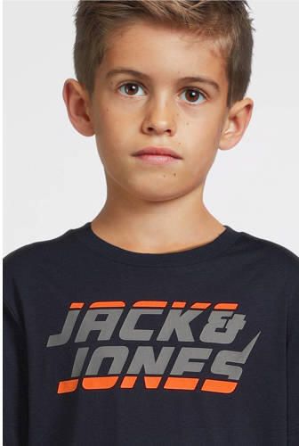 Jack & jones JUNIOR T-shirt JCOKAPPER met logo donkerblauw Jongens Katoen Ronde hals 176