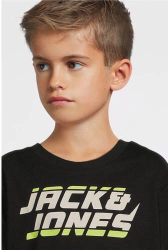 Jack & jones JUNIOR T-shirt JCOKAPPER met logo zwart Jongens Katoen Ronde hals 128