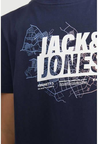 Jack & jones JUNIOR T-shirt JCOMAP met printopdruk donkerblauw Jongens Katoen Ronde hals 140