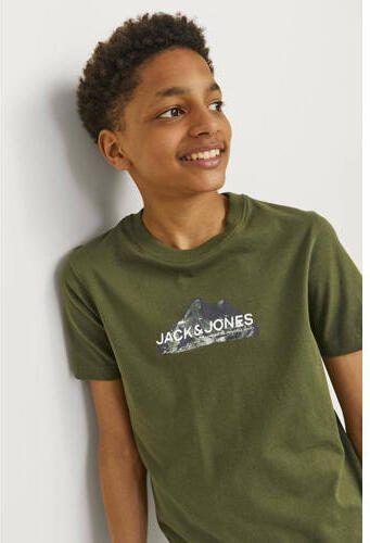 Jack & jones JUNIOR T-shirt JCOMOUNTAIN met printopdruk donkergroen Jongens Denim Ronde hals 164 - Foto 3