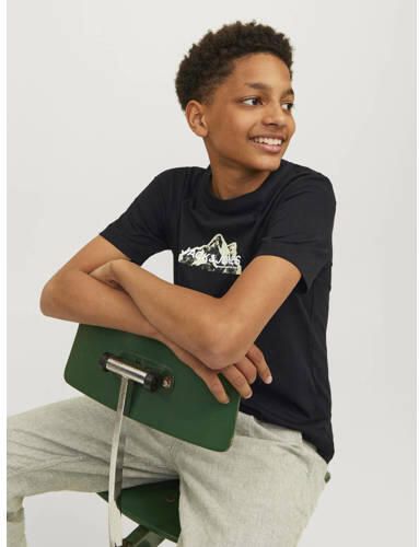 Jack & jones JUNIOR T-shirt JCOMOUNTAIN met printopdruk zwart Jongens Denim Ronde hals 164 - Foto 2