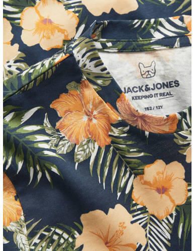 Jack & jones JUNIOR T-shirt JJCHILL met all over print donkerblauw geel Jongens Katoen Ronde hals 128 - Foto 3