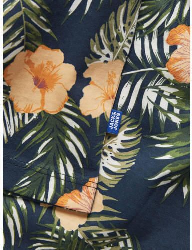 Jack & jones JUNIOR T-shirt JJCHILL met all over print donkerblauw geel Jongens Katoen Ronde hals 128