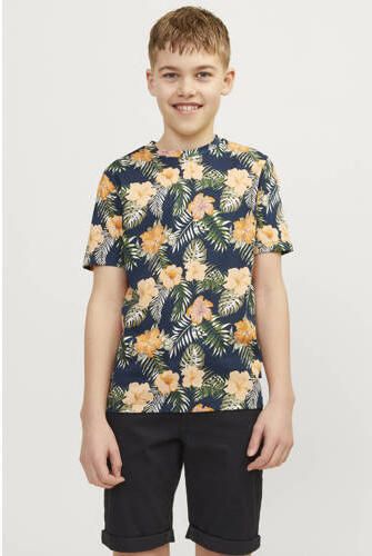 Jack & jones JUNIOR T-shirt JJCHILL met all over print donkerblauw geel Jongens Katoen Ronde hals 128 - Foto 2