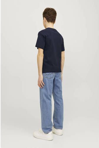 Jack & jones JUNIOR T-shirt JJECALEB VARSITY met logo donkerblauw Jongens Katoen Ronde hals 164