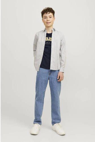 Jack & jones JUNIOR T-shirt JJECALEB VARSITY met logo donkerblauw Jongens Katoen Ronde hals 128 - Foto 3