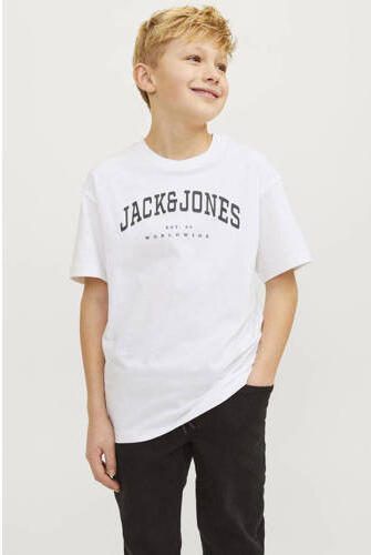 Jack & jones JUNIOR T-shirt JJECALEB VARSITY met logo wit Jongens Katoen Ronde hals 140 - Foto 8