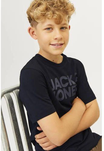 Jack & jones JUNIOR T-shirt JJECORP met tekst marine Blauw Jongens Katoen Ronde hals 128