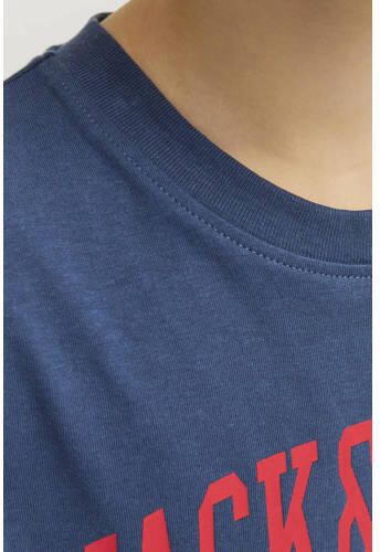 Jack & jones JUNIOR T-shirt JJEJOSH met tekst blauw Jongens Katoen Ronde hals 152