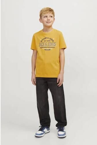 Jack & jones JUNIOR T-shirt JJELOGO met logo honinggeel Jongens Katoen Ronde hals 152 - Foto 3