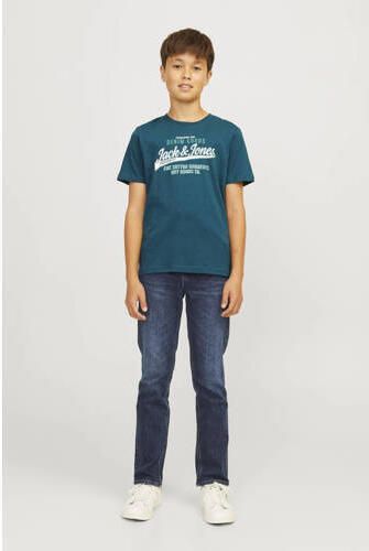 Jack & jones JUNIOR T-shirt JJELOGO met logo petrol Blauw Jongens Katoen Ronde hals 128 - Foto 2