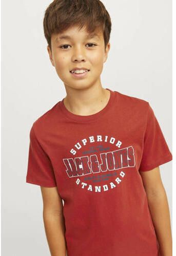 Jack & jones JUNIOR T-shirt JJELOGO met logo warmrood Jongens Katoen Ronde hals 152