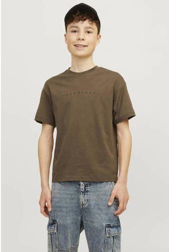 Jack & jones JUNIOR T-shirt JJESTAR met tekst Bruin Jongens Katoen Ronde hals 140 - Foto 3