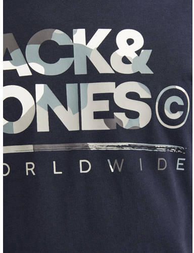Jack & jones JUNIOR T-shirt JJLUKE met logo donkerblauw Jongens Katoen Ronde hals 176 - Foto 3