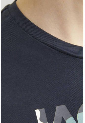 Jack & jones JUNIOR T-shirt JJLUKE met logo donkerblauw Jongens Katoen Ronde hals 176