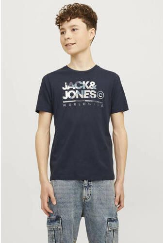 Jack & jones JUNIOR T-shirt JJLUKE met logo donkerblauw Jongens Katoen Ronde hals 176 - Foto 2