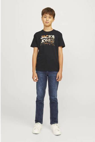 Jack & jones JUNIOR T-shirt JJLUKE met logo zwart Jongens Katoen Ronde hals 176