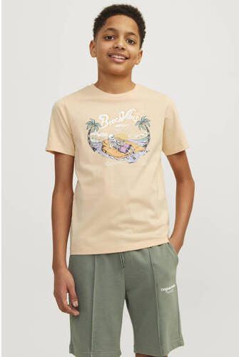 Jack & jones JUNIOR T-shirt JJZION met printopdruk zachtoranje Jongens Katoen Ronde hals 128