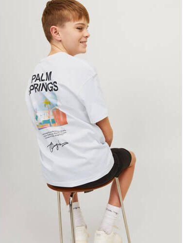 Jack & jones JUNIOR T-shirt JORARUBA LANDSCAPE met backprint wit Jongens Katoen Ronde hals 164 - Foto 2