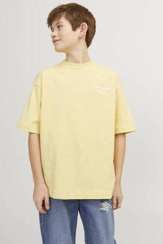 Jack & jones JUNIOR T-shirt JORCASABLANCA met backprint lichtgeel Jongens Katoen Ronde hals 128