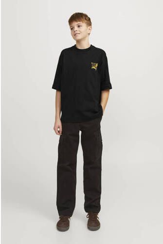 Jack & jones JUNIOR T-shirt JORFARO met backprint zwart Jongens Katoen Ronde hals 176