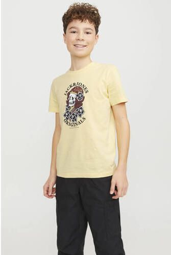 Jack & jones JUNIOR T-shirt JORHEAVENS met printopdruk geel Jongens Katoen Ronde hals 152