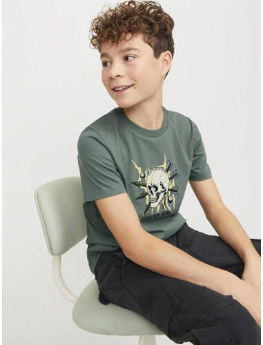 Jack & jones JUNIOR T-shirt JORHEAVENS met printopdruk groen Jongens Katoen Ronde hals 140