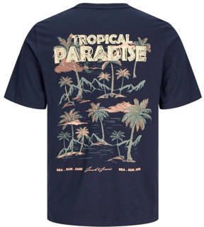 Jack & jones JUNIOR T-shirt JORPALM met backprint donkerblauw Jongens Katoen Ronde hals 128