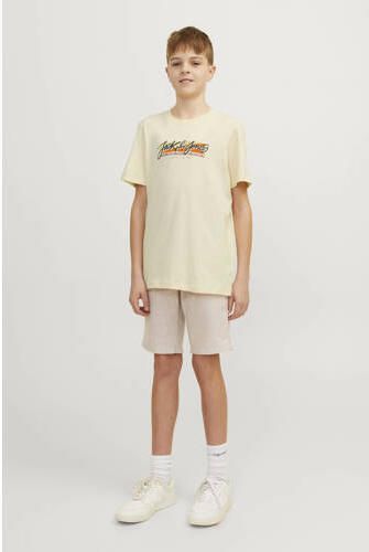 Jack & jones JUNIOR T-shirt JORTAMPA FASTRUNNER1 met logo ecru Jongens Katoen Ronde hals 152