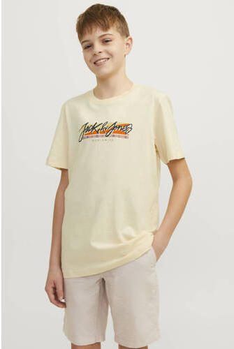 Jack & jones JUNIOR T-shirt JORTAMPA FASTRUNNER1 met logo ecru Jongens Katoen Ronde hals 152 - Foto 3