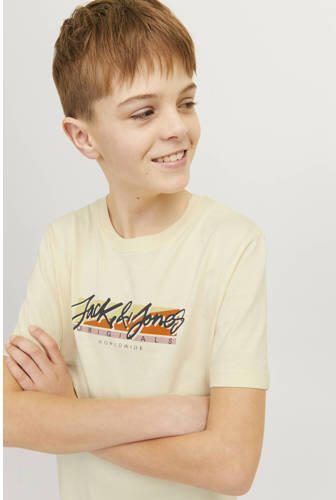 Jack & jones JUNIOR T-shirt JORTAMPA FASTRUNNER1 met logo ecru Jongens Katoen Ronde hals 152 - Foto 2