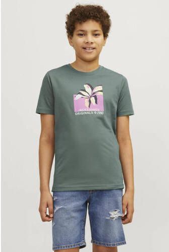Jack & jones JUNIOR T-shirt JORTAMPA met printopdruk kakigroen Jongens Katoen Ronde hals 176 - Foto 3