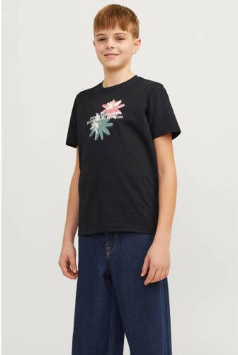 Jack & jones JUNIOR T-shirt JORTAMPA met printopdruk zwart Jongens Katoen Ronde hals 176
