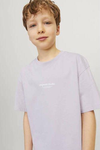 Jack & jones JUNIOR T-shirt KORVESTERBRO met tekst lila Paars Jongens Katoen Ronde hals 128