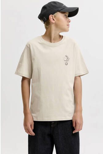JACK & JONES JUNIOR T-shirt met backprint beige Jongens Katoen Ronde hals