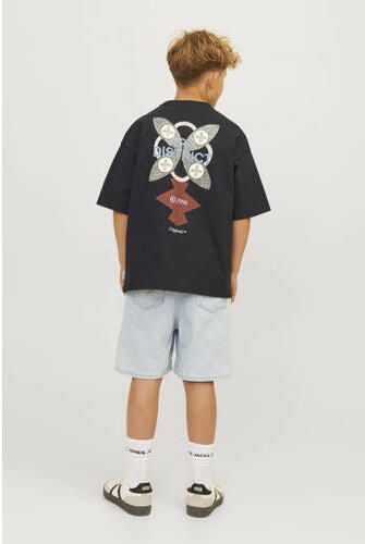 Jack & jones JUNIOR T-shirt met backprint zwart Jongens Katoen Ronde hals 128