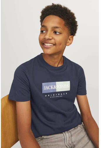 Jack & jones JUNIOR T-shirt met printopdruk donkerblauw Jongens Katoen Ronde hals 164