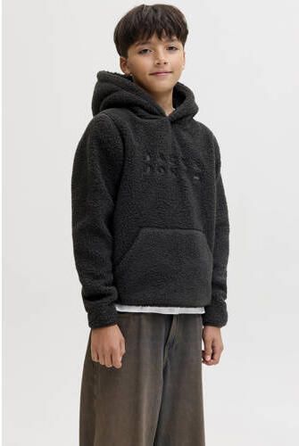JACK & JONES JUNIOR teddy hoodie zwart Sweater Tekst