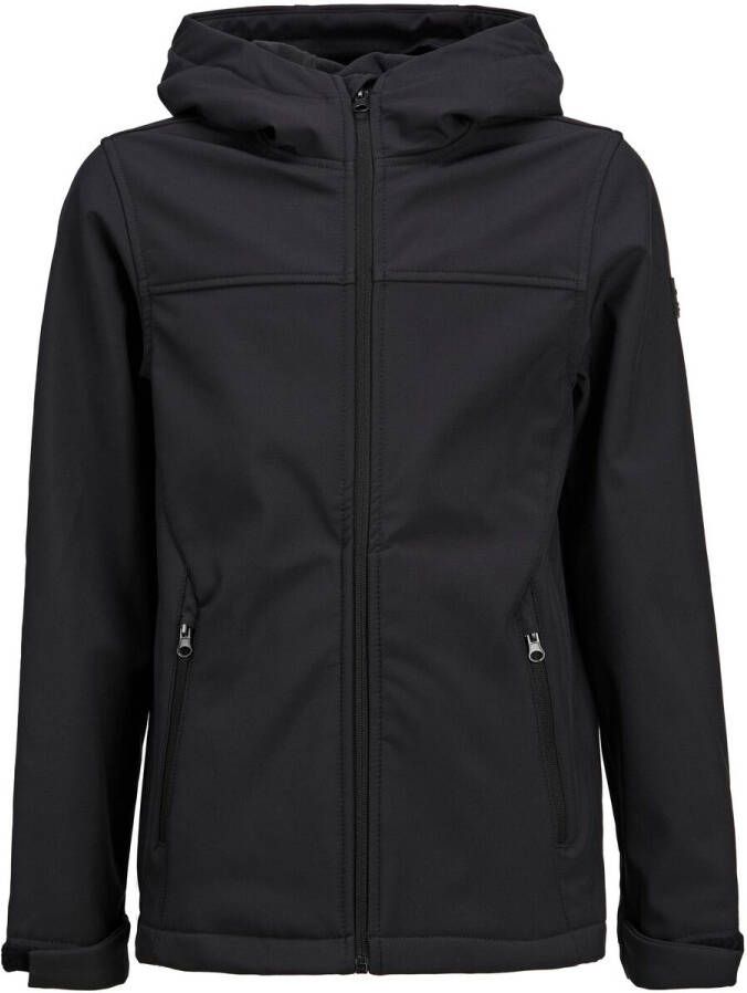 Jack & jones JUNIOR softshell jas JJEMARVIN zwart Jongens Polyester Capuchon 140
