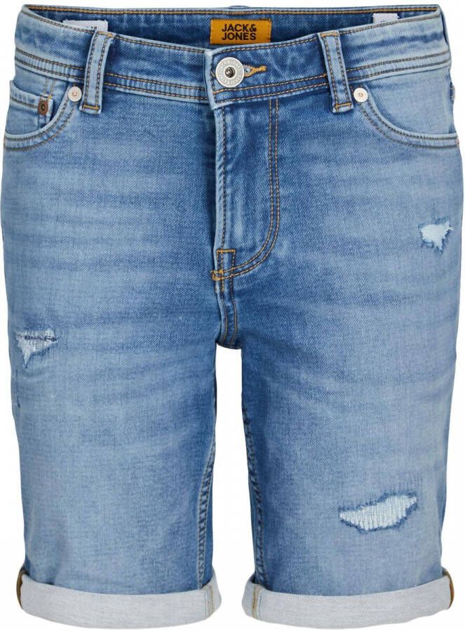 Jack & jones JUNIOR slim fit jeans bermuda JJIRICK stonewashed Denim short Blauw Jongens Stretchdenim 134
