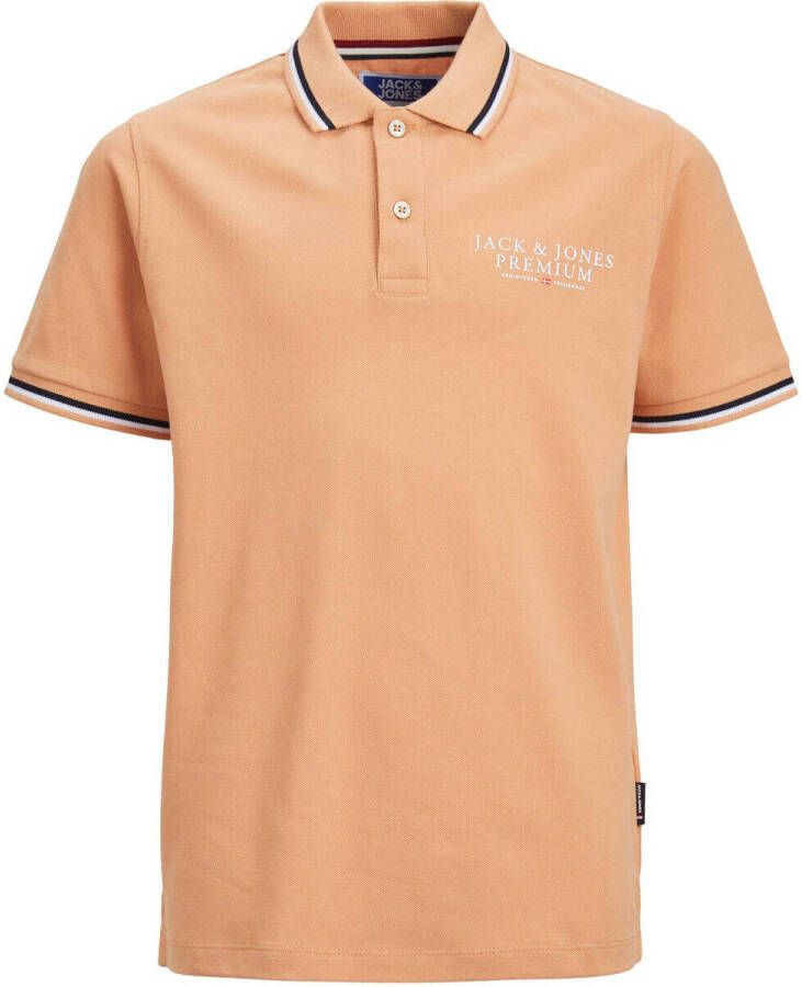 Jack & jones JUNIOR polo JCOMAGIC met logo zalm Roze Jongens Katoen Polokraag 140